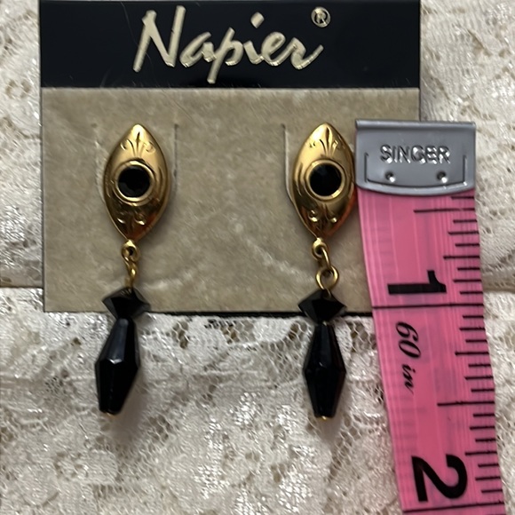 Napier/vintage gold with black glass earrings, 1.5” * - Picture 2 of 2